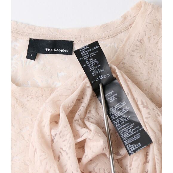 The Kooples Blouse Top Shirt Women Large Sheer Beige Floral Cotton Boho Romantic - Picture 6 of 8